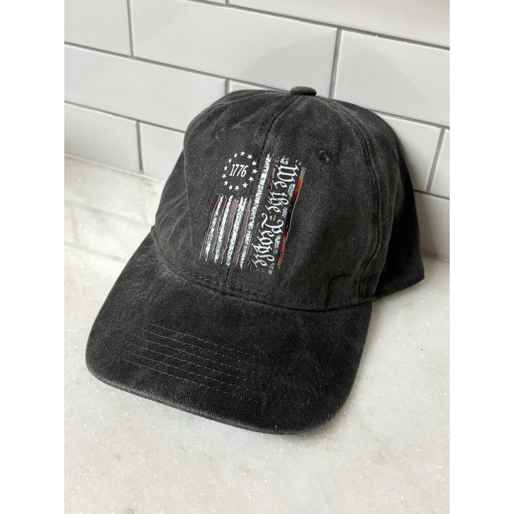 We The People Patriotic Flag Hat Cap Acid Black Wash Vintage Distressed Style